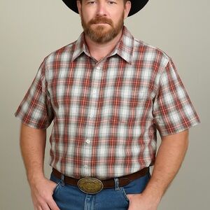 Wrangler Fast Dry Material Plaid Short Sleeve Button Down Shirt Size Large